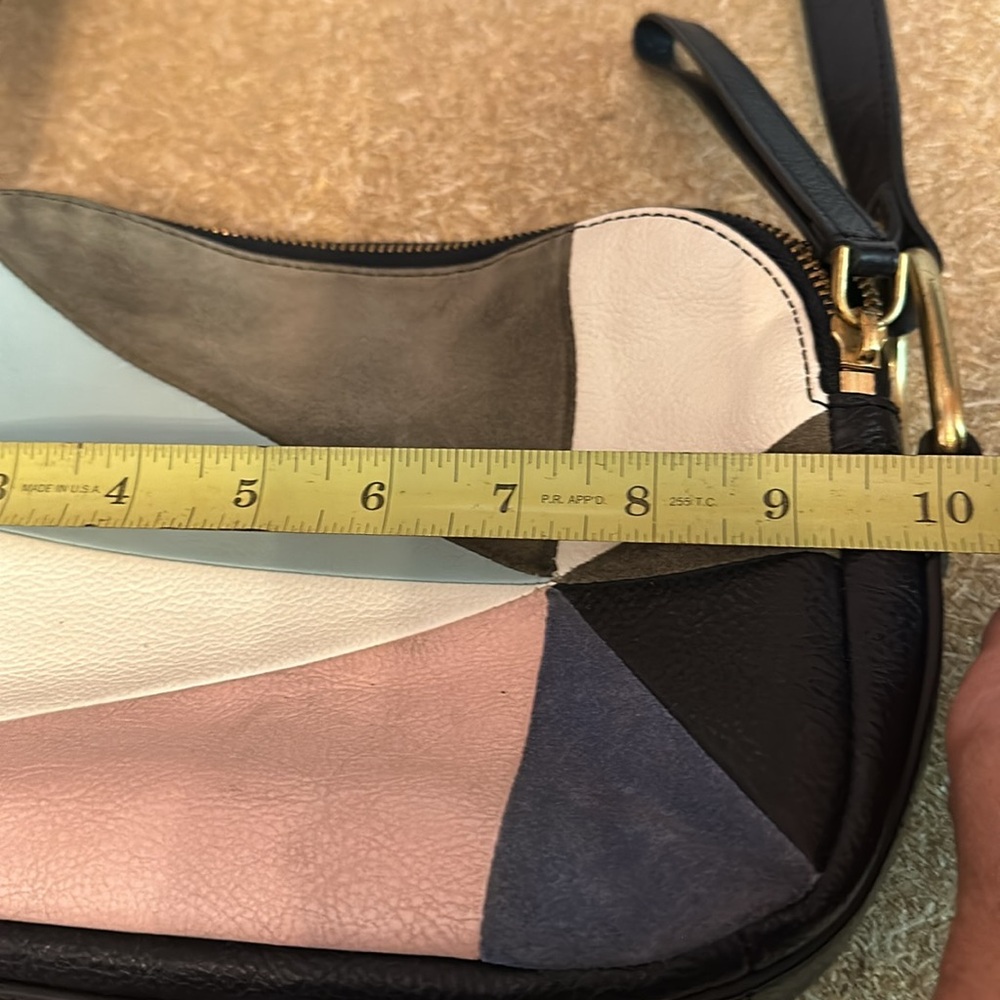 Fossil Elle light patchwork navy blue multicolored zipper crossbody purse - Picture 12 of 15